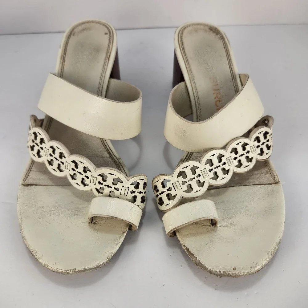 Tory Burch Tiny Miller Women's Elegant Dressy Heeled Sandals Ivory Size 9M